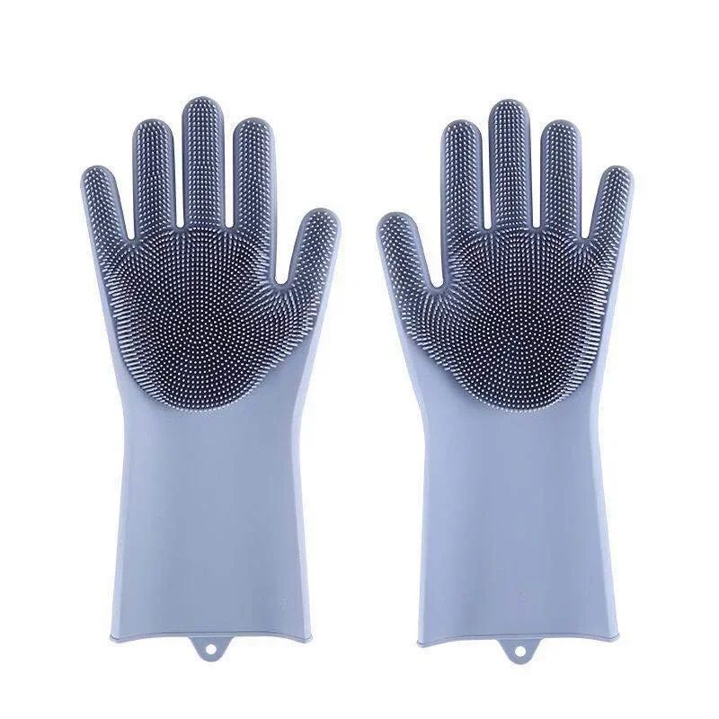 1 Pair Reusable Dishwashing Gloves Silicone Household Sponge Scrubber Durable Portable Kitchen Dishwashing Cleaning Gloves