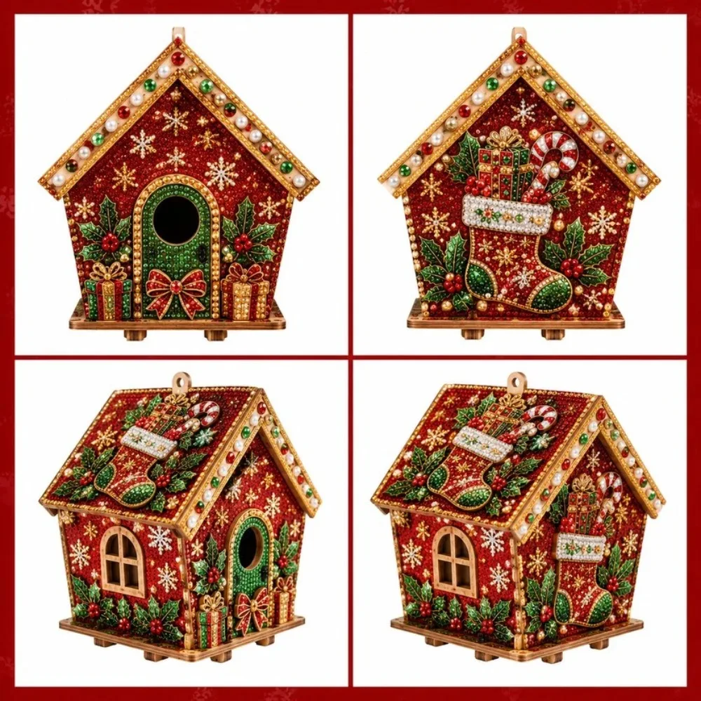 3D Holzhaus DIY Perlen-Kunst-Set Perlen Strass Perlen Bastelset Weihnachtskollektion Heim-Aufbewahrungsdekoration