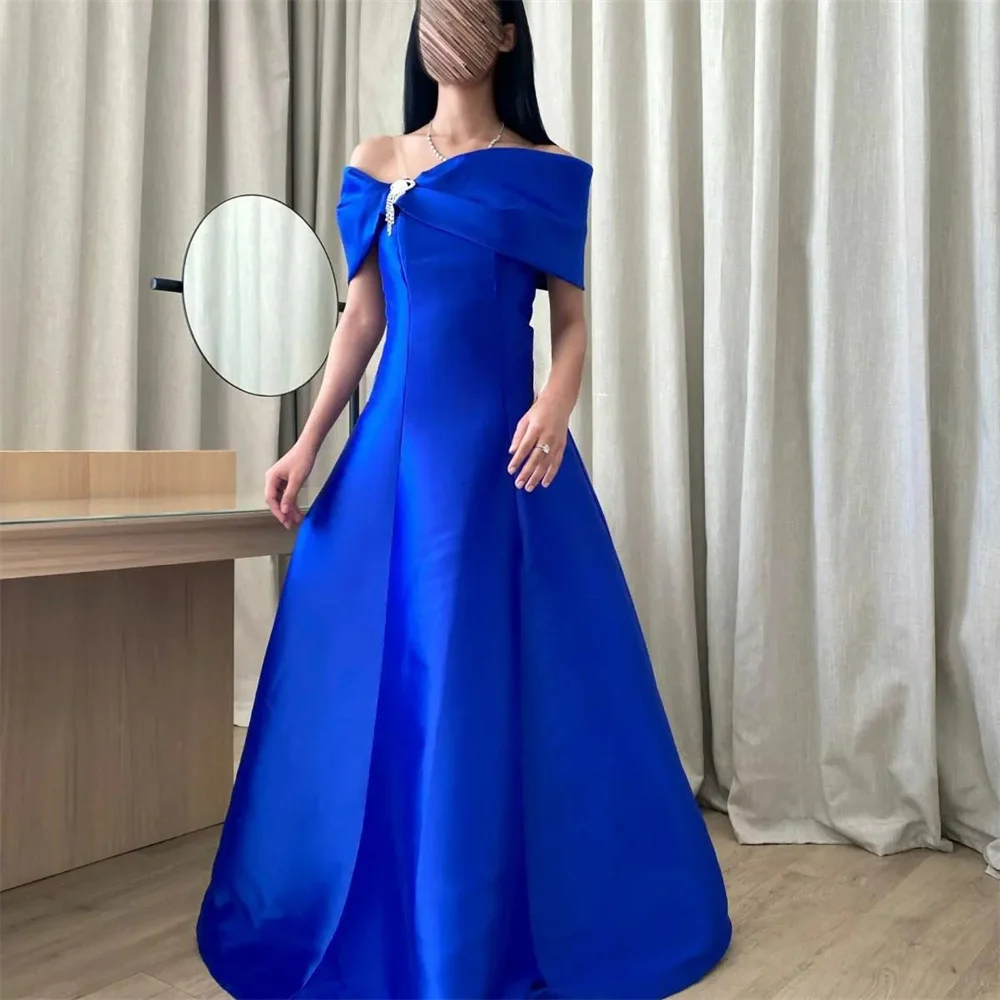 

FLORINE TULIRAIN Fashion Sweetheart Off The Shoulder Sleeveless Crystals A Line Long Evening Dress Floor Length Prom Gown New