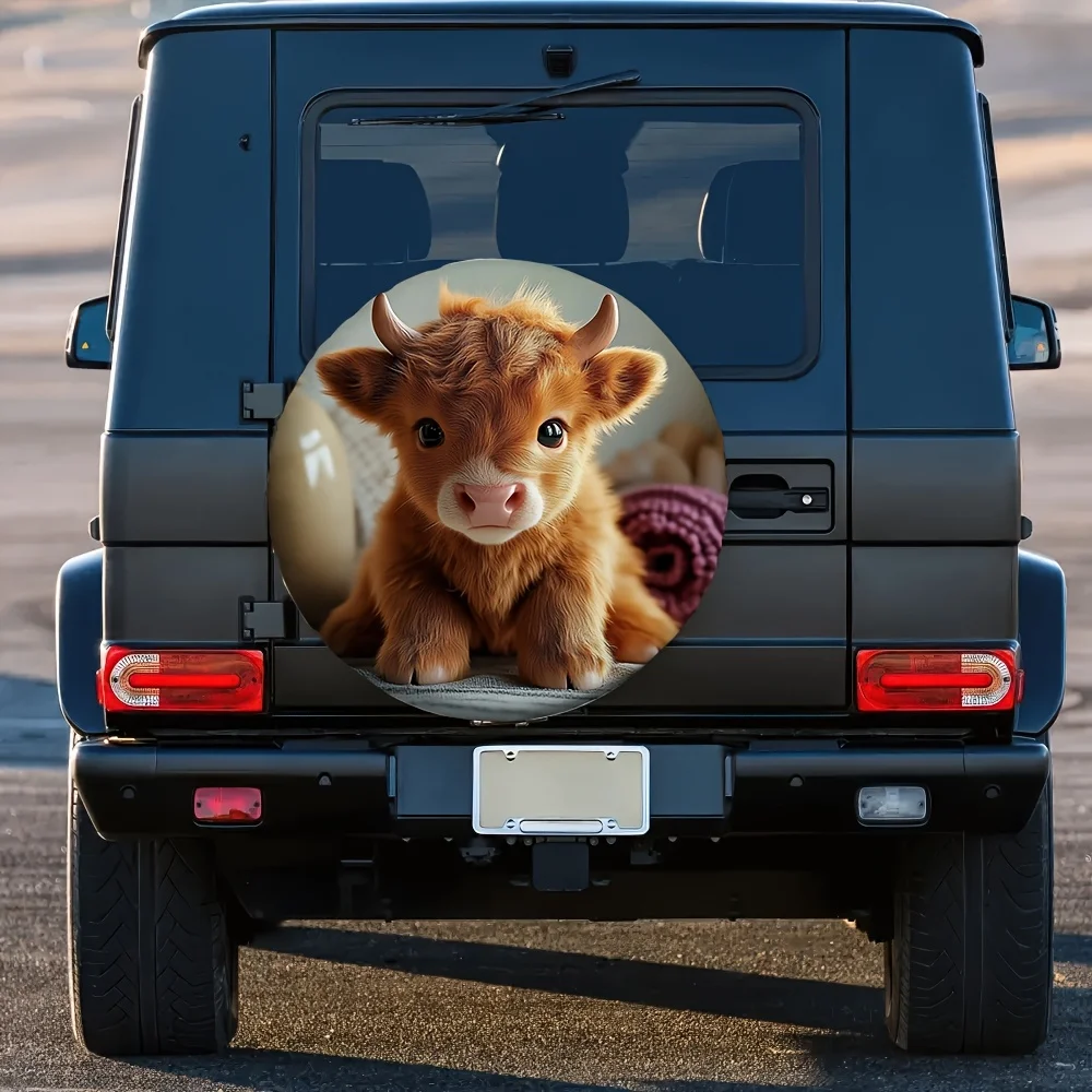 1pc, Tire Cover Storage Bags With Highland Cattle And Summer Design - Made Of Durable 100% Polyester Fabric, No Electricity Requ