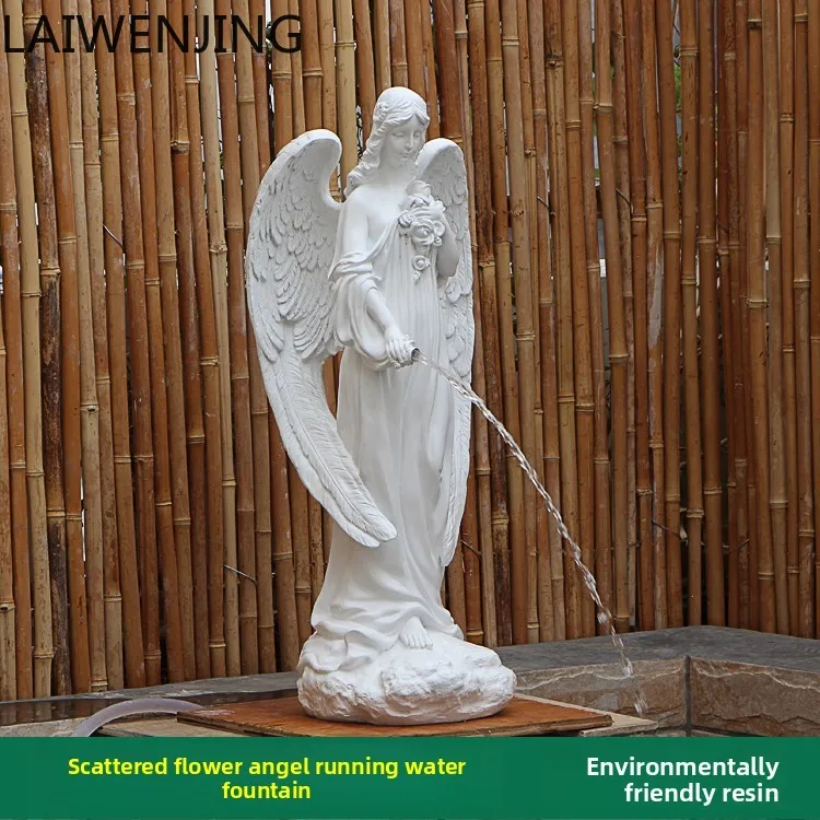 

MJY Garden Flowing Water Fountain Scattered Flower Angel Sculpture Fountain Rockery Crafts Ornament