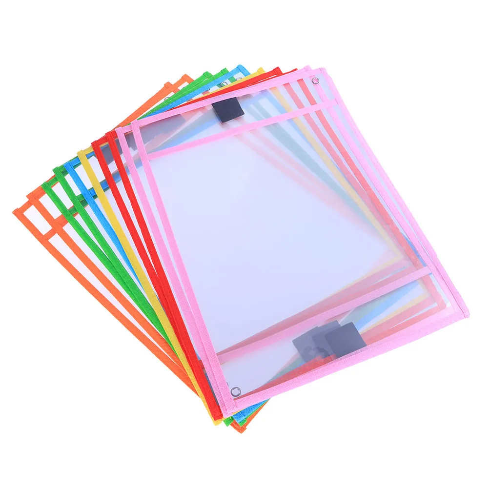 

12 Pcs Dry Erase Pocket Sleeves Reusable Clear PVC Waterproof Washable Office School Supplies Folders Insert Pages