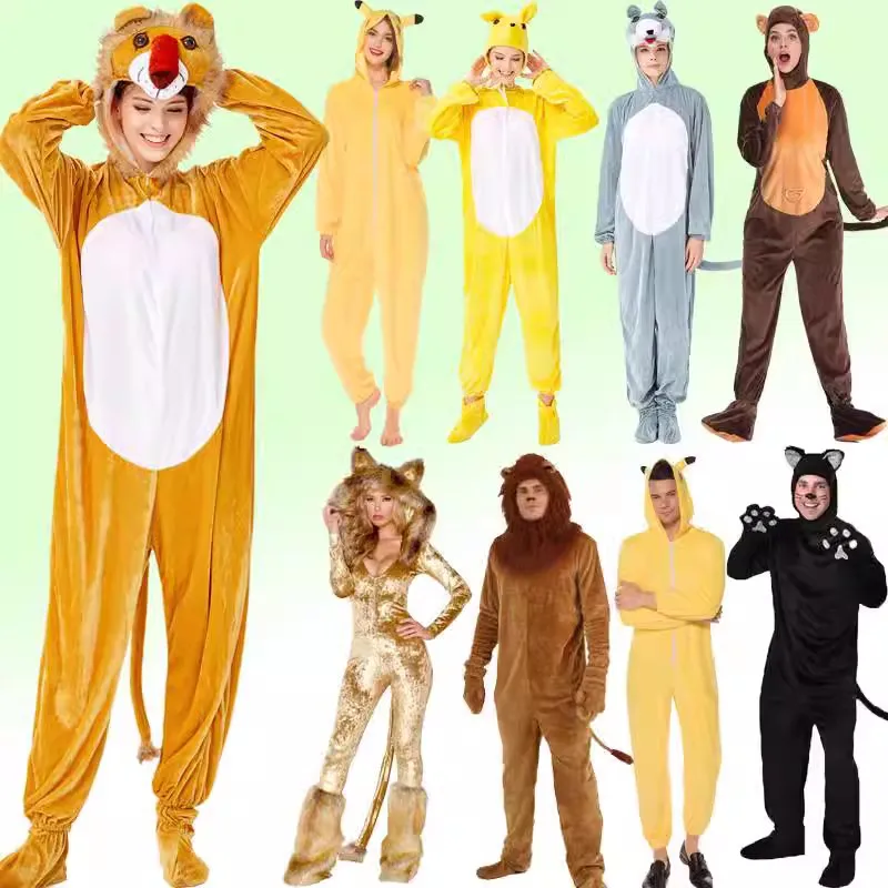 loween Adult COS Cartoon Animal Performance Big ey Wolf Monkey  Tiger Lion Onesie Performance Costume Polyester Fiber