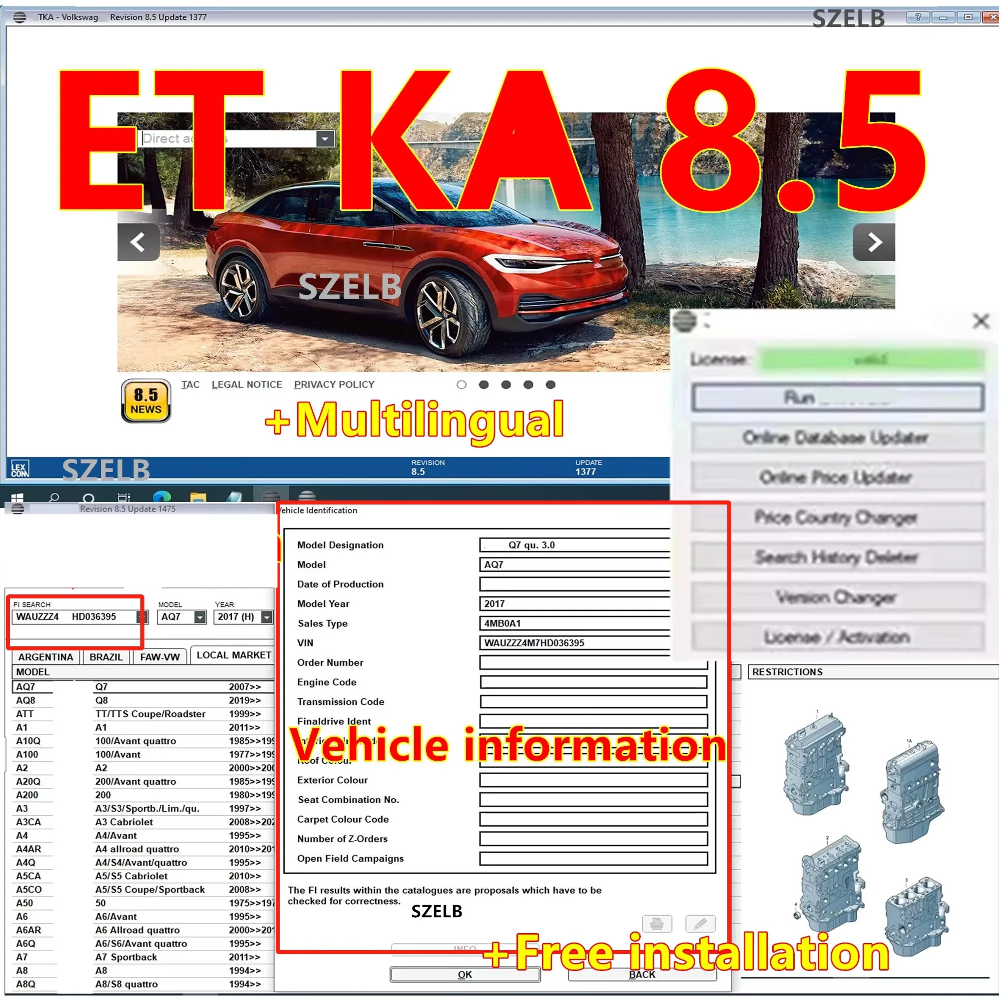 2025 Newest Etk.a 8.5 for A-udi for V---W Auto Repair Software Group Vehicles Electronic Parts Catalog ETKA 8.5 Multi-Languages