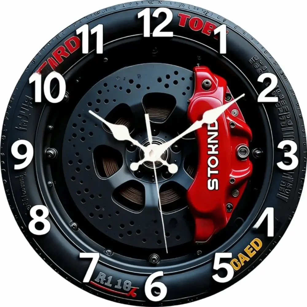 Motorcycle Style 2D Flat Wall Clock 20/25/30cm Silent 2D Car Wheel Hub Wall Clock Wall Decor Sweep Second Quartz Wall Clock