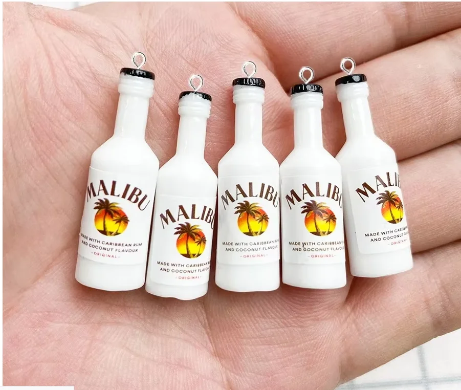 10Pcs Kawaii 3D Malibu Bottle Resin Charms, Cute Coconut Rum Drink Pendants for DIY Earrings Keychain Jewelry Crafts view 3