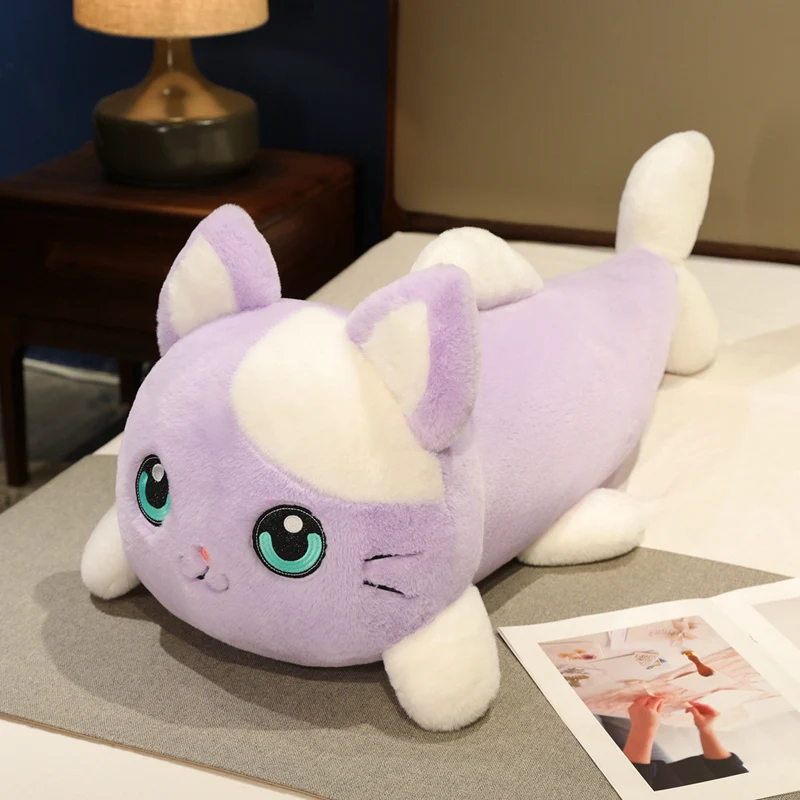 50-100cm Large Plush Pillow Cute Stuffed Animal Cat Toys Kitten Cosplay Fish Soft Doll Purple Pink Kawaii Pillow Cushions