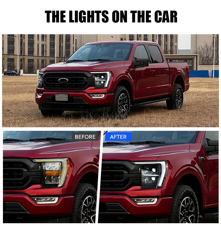 المصابيح الأمامية لـ F150 2021-2024 مع ترقية تحسين إشارة الانعطاف المتتابعة المتتابعة LED