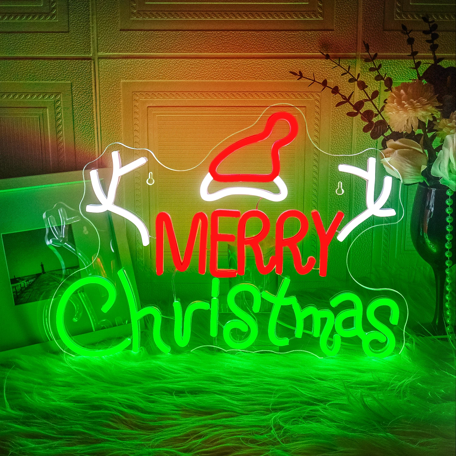 Buon Natale Neon Led Sign Corna di Natale Decorazione da parete per la decorazione della stanza Home Party Shop Sign Dimmerabile Logo di Natale Alimentazione USB