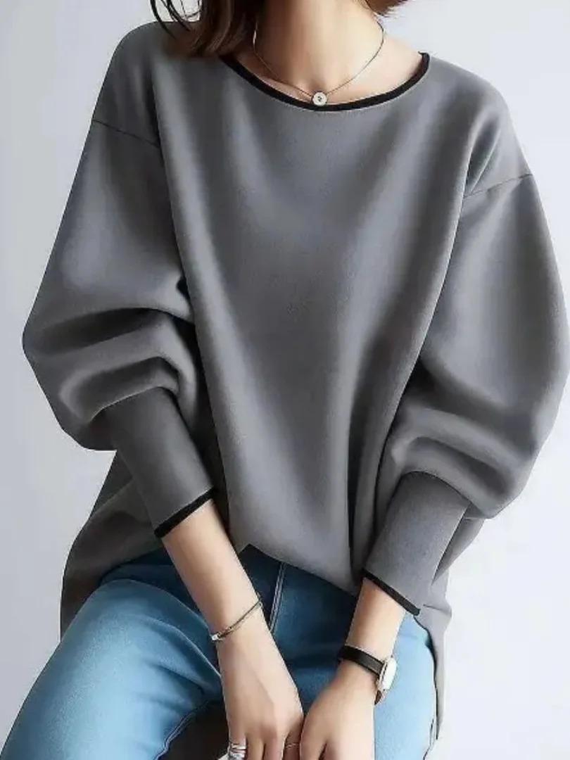 Camiseta japonesa Sle Long Sve redonda Ne Overhead para mujer Faionable Color adelgazante Blo Ci Walk Poliéster versátil...