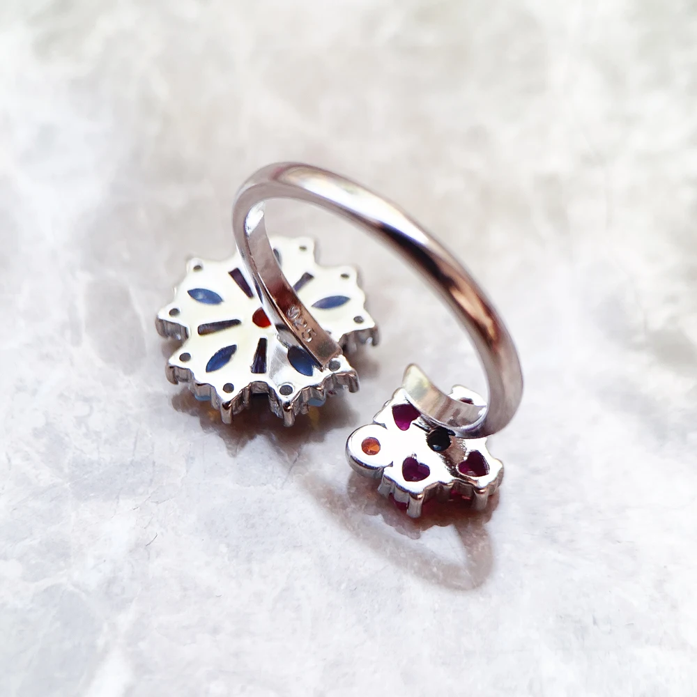 Ring Blumen Bunte Steine Europa-Stil Romantischer feiner Schmuck für Frauen Brandneues Böhmen-Geschenk aus reinem 925er-Sterlingsilber – Detail 8