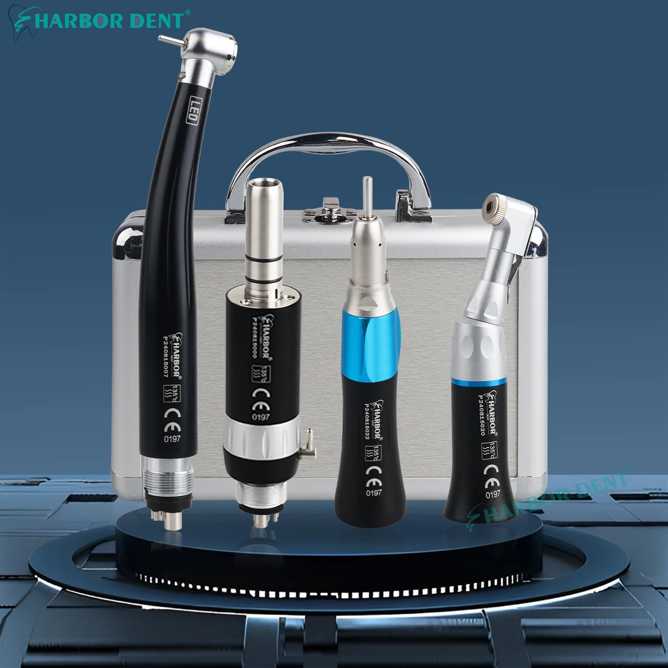 

Dental LED High & Low Speed Handpiece Metal Box Kits Air Turbine Straight Contra Angle 3 Water Spary Air Motor 2/4 Holes Black