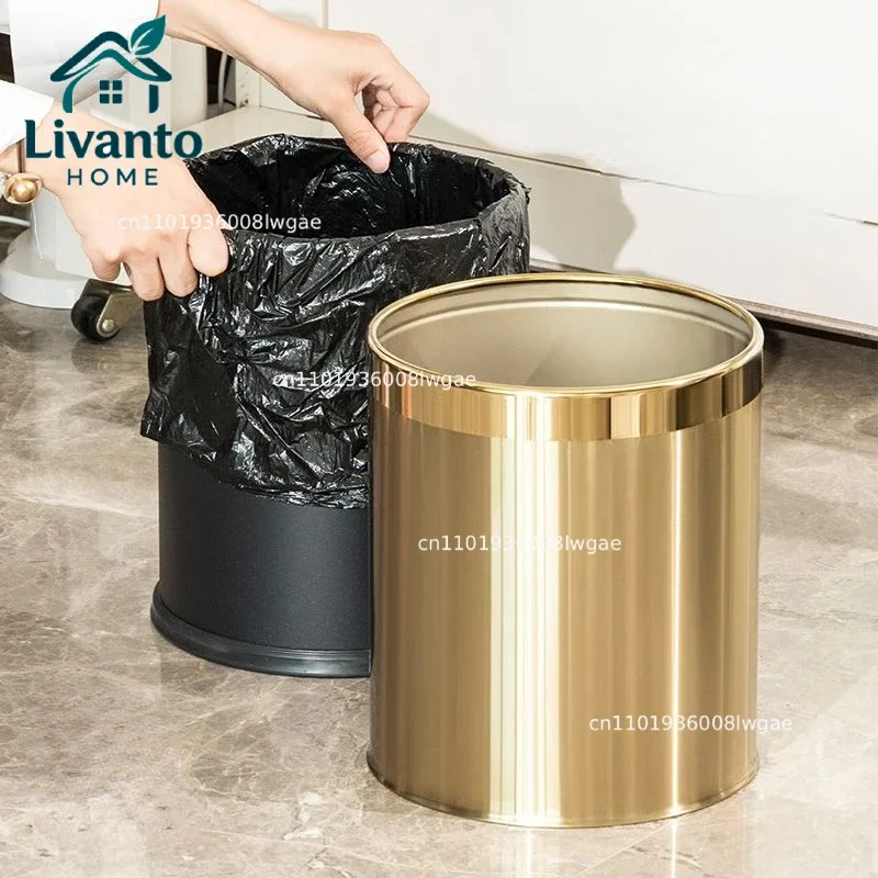 

Luxury Golden Dustbin Morden Trash Can Odor Proof Waste Bucket Hotel Cleaning Tools for Home Kitchen Bathroom Living Room