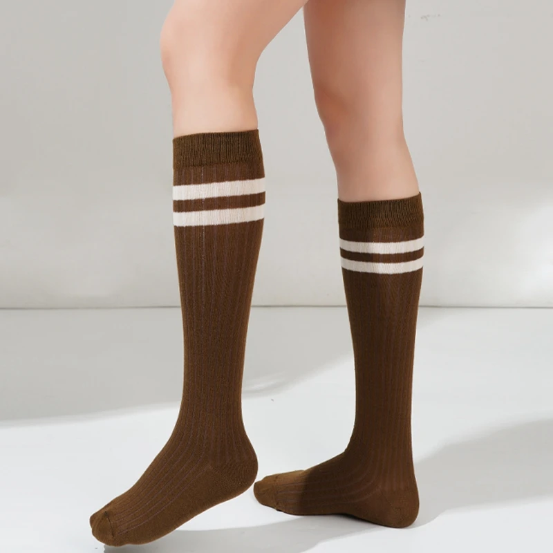 Women Striped Cotton Long Socks Japanese JK Black White Knee High Stockings Long Tube Leg Solid Color Girls Students Warm Socks