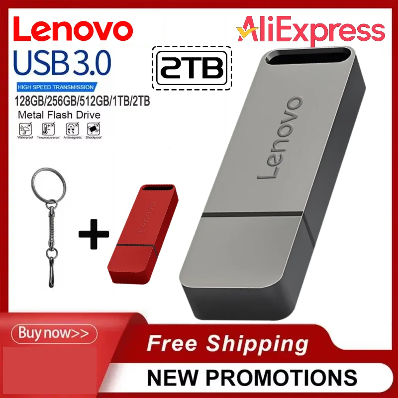 Original Lenovo 2TB USB 3.1 Flash Drive Metal U Disk 2 IN 1 OTG 1024GB 128GB Pendrive 1TB Pen Drives Memory Stick Type C Adapter