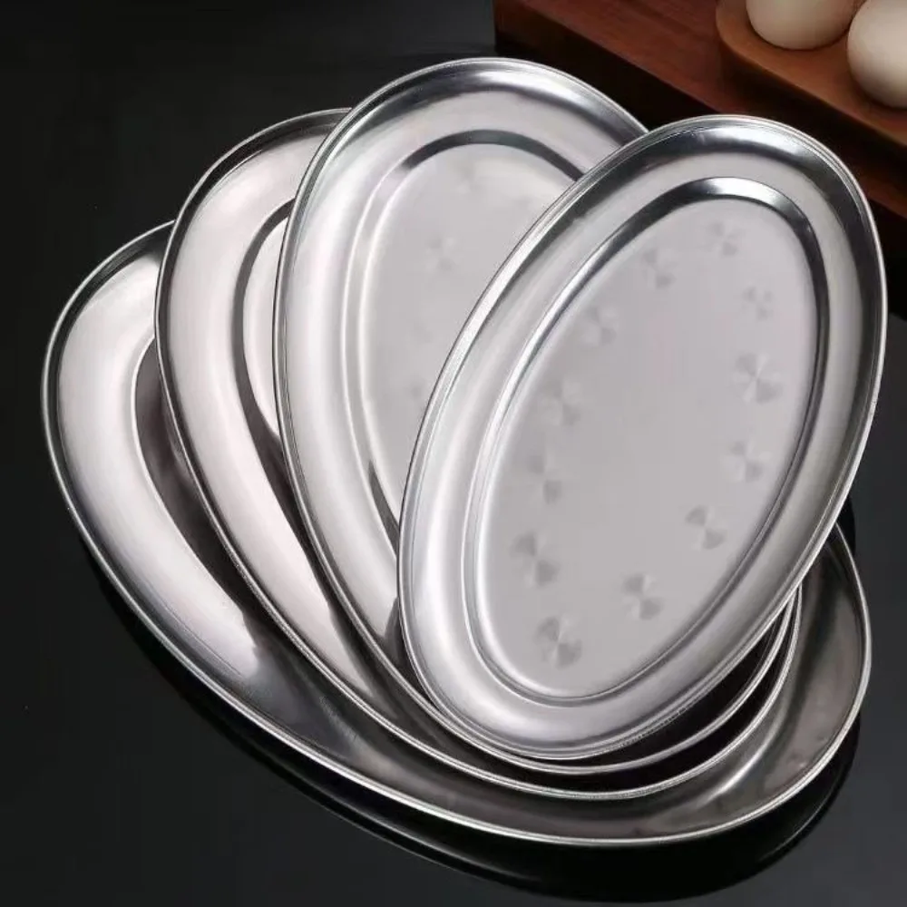 Stainless Steel Oval Fish Plates Shallow Design Multi-Size Dinner Plates 22-35cm Diameter Oval Shape Cold Food Plates