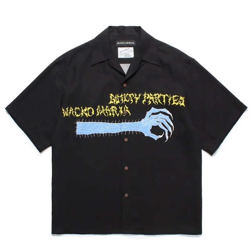 Trend Creative Mens Womens Brand WACKO MARIA 25ss New Graffiti Illustration Hawaii Short Sleeve Shirt Summer Shirt