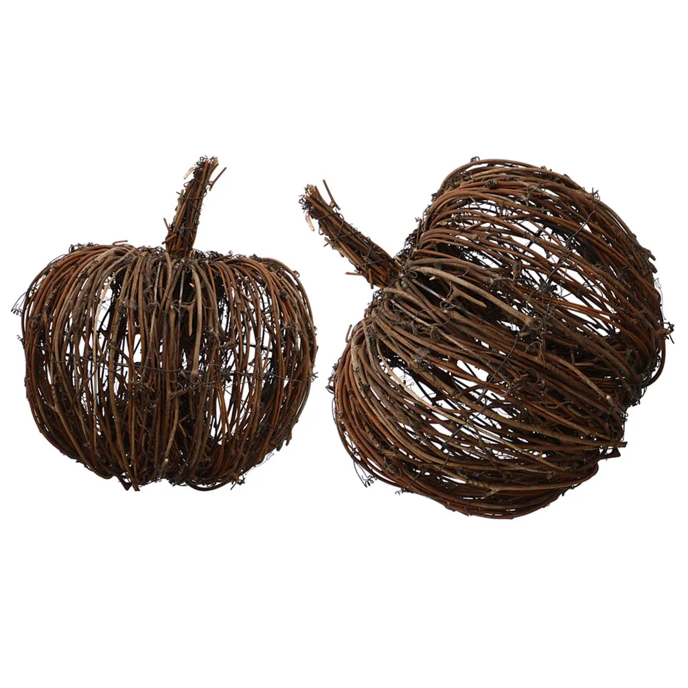 

2 Pcs Decor 15CM 20CM Rattan nament Simulation Home Figurines Halloween Rattan Pumpkin Craft Craft nament Layout Garden
