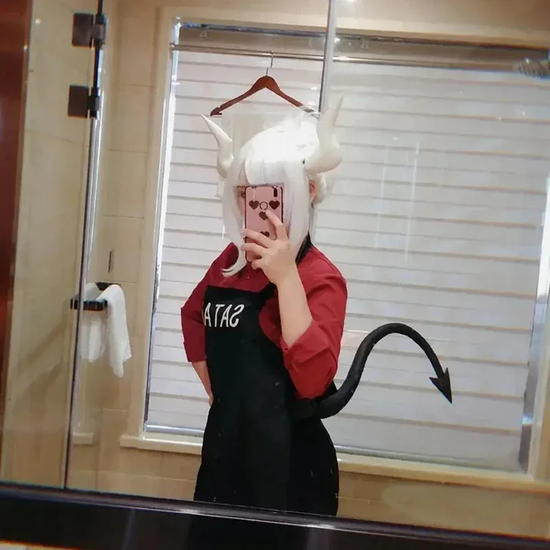 Game helltaker Lucifer Beelzebub cosplay horns tail helltaker the awesome demon Cerberus Lucifer Satan zdrada cosplay wig props