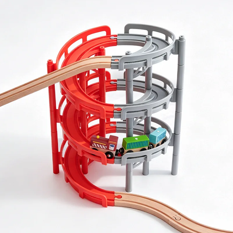 NEW DIY Colorful Spiral Railway Tracks Circular Bridge Piers Spiral Ascending Orbit Wood Track Toys for Children Gifts