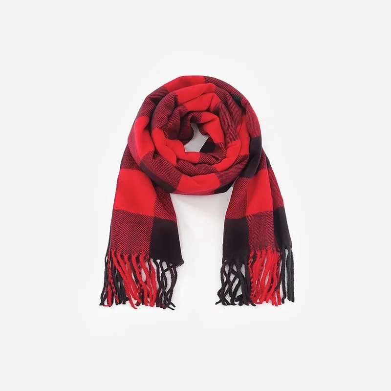 Baby scarf fall and winter children's scarf boys and girls classic plaid scarf tassel lengthening section scarf winter