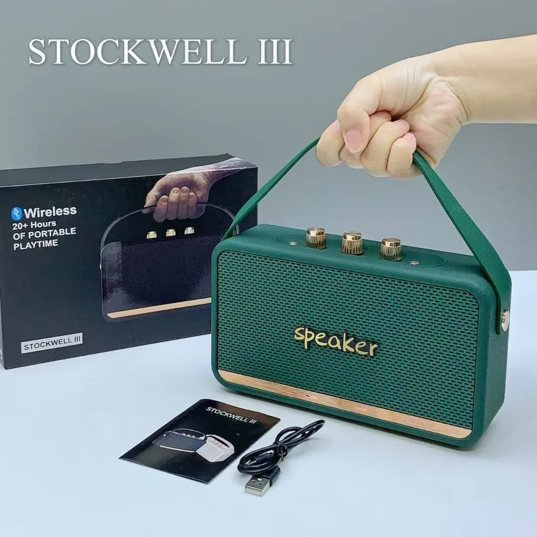 Hot W6 High-power Wireless Bluetooth Speaker Retro Leather Wooden Home Desktop Outdoor Portable Heavy Subwoofer