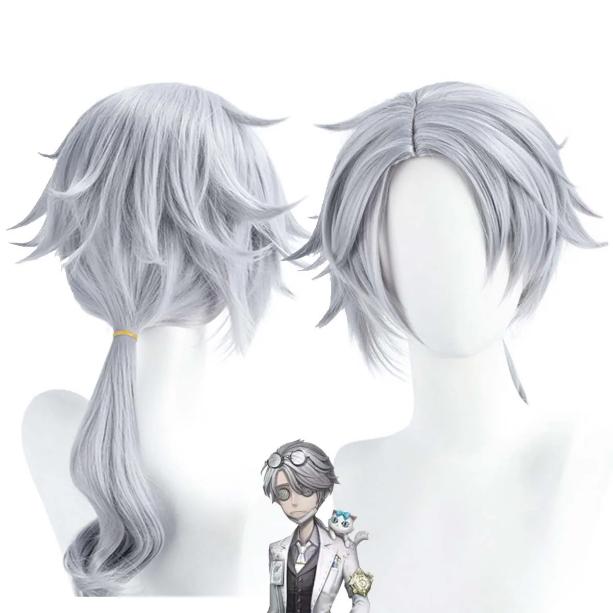 Identity V Embalmer Gatto Cosplay Short Silver Gray Wig with Ponytail