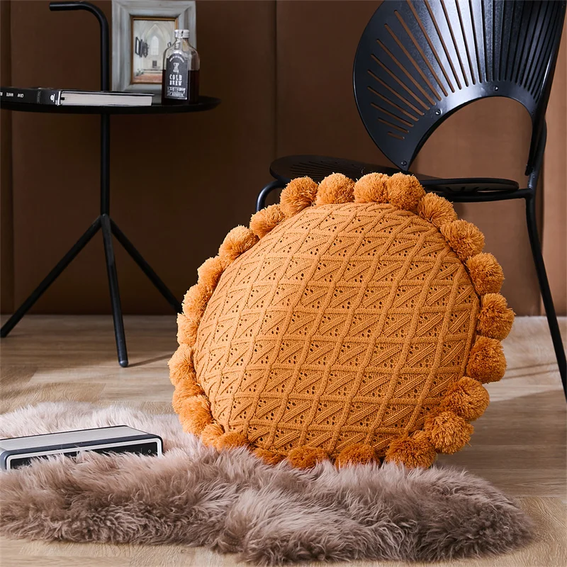 Decorative Pillow Covers Pompom Cushion Livingroom Cover Boho Throw Pillow Comforter Knit Cushion Cover Ans