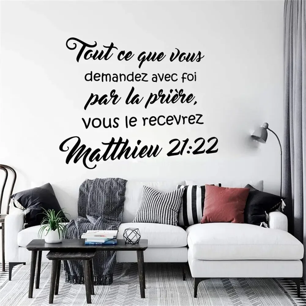 Autocollant mural verset de la Bible chrétienne Matthieu 21:22, autocollant mural pour salon, prière de jésus, dieu, coran, citation, décor en vinyle pour chambre à coucher