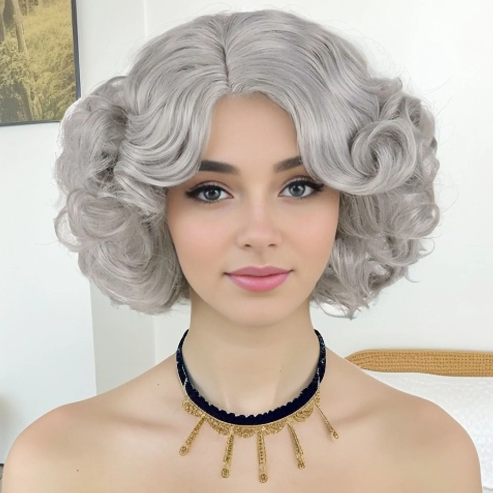 Perucas sintéticas encaracoladas cinza para mulheres cortes de cabelo curtos perucas de fantasia de vovó franja lateral peruca de senhora velha natural cinza mamãe perucas cosplay