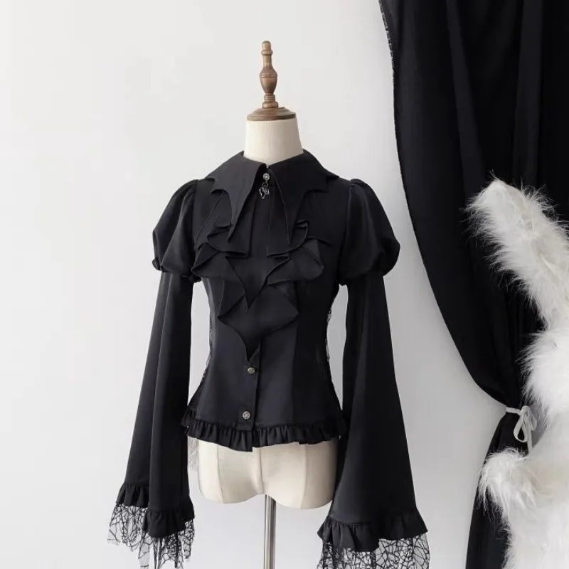 

Women's Autumn Spring Top Coat Shirt Lantern Sleeves Openwork Inner Layer Solid Color Simple Comfortable Casual Design Fashion