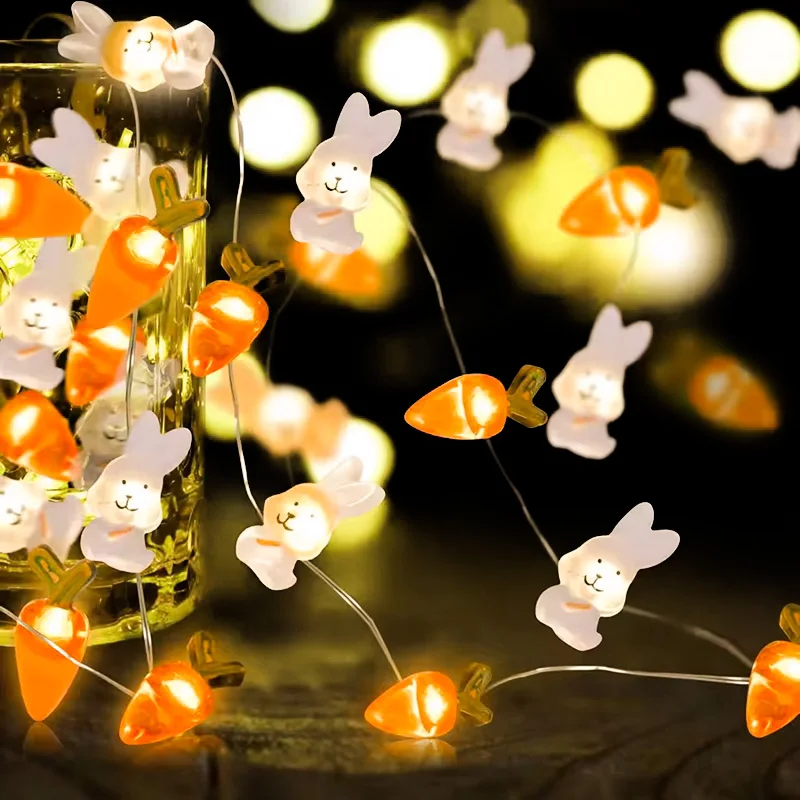 

2M 20LED Easter Rabbit Carrot String Light Chick Eggs Fairy Light Garland 2026 Happy Easter Party Decoration For Home Kids Gift