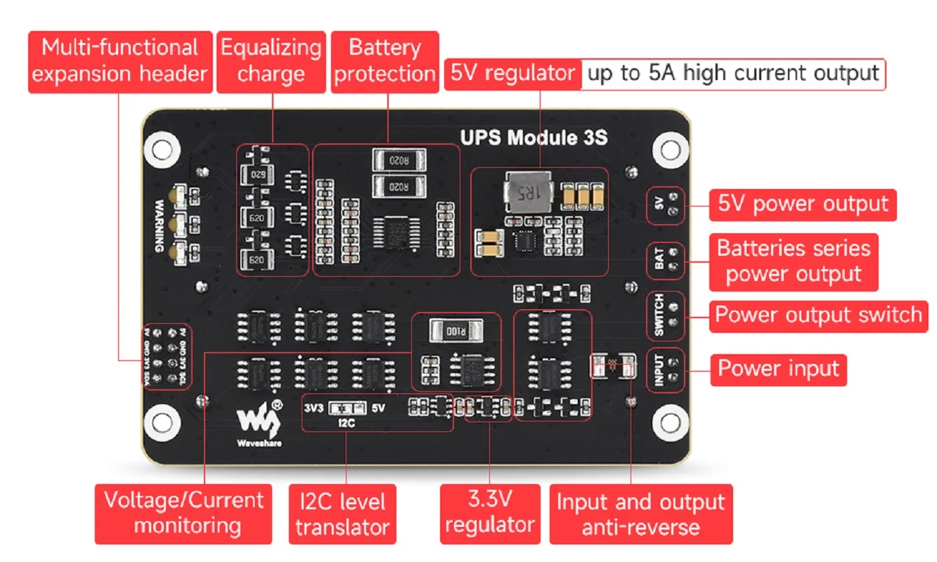 Imagem -05 - Módulo de Alimentação Ininterrupta Suporta Carregamento e Saída de Energia ao Mesmo Tempo 3s e 5v Saída 5a