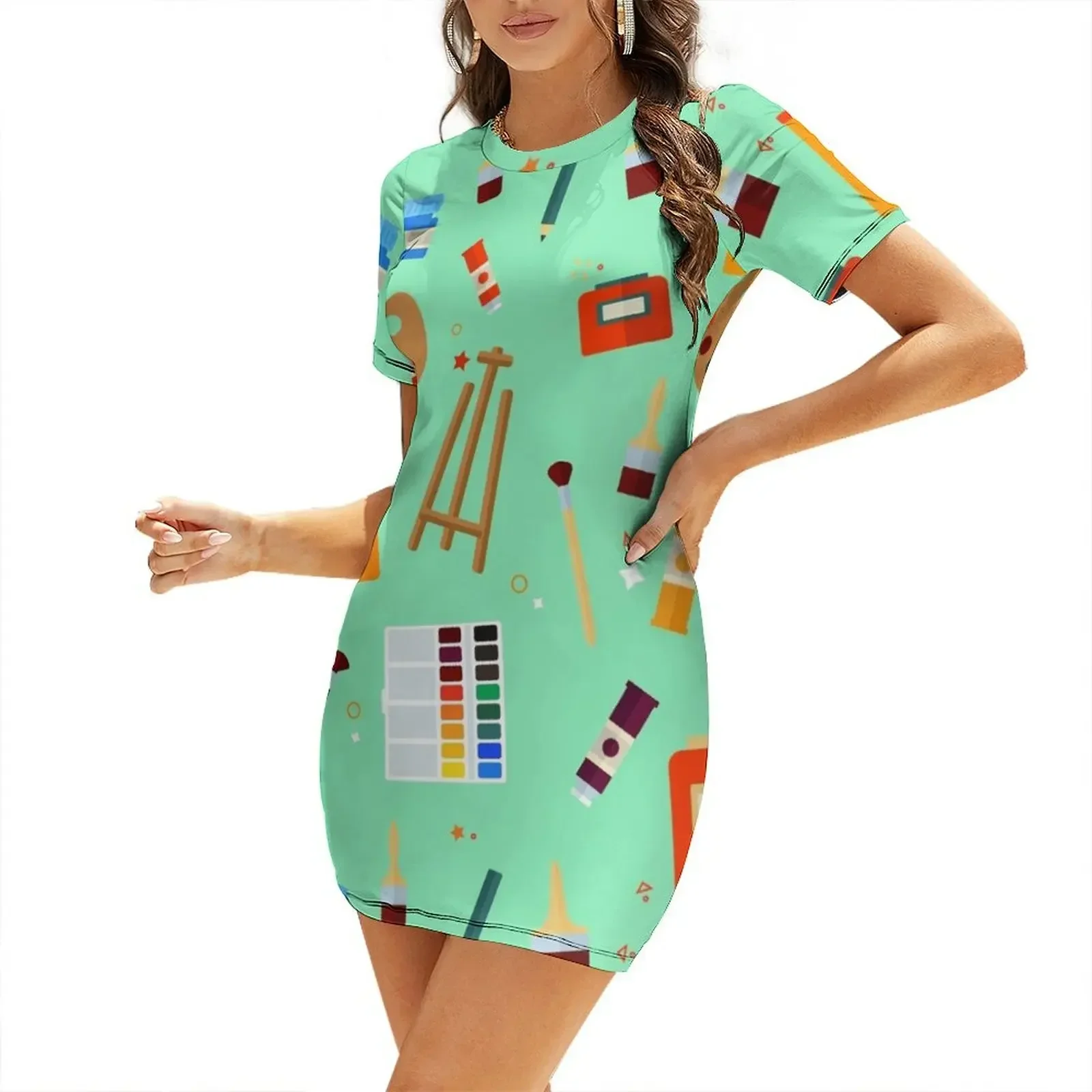 

Tools and Materials for Creativity and Painting Seamless Pattern Short-Sleeved Dress dress for women summer Aesthetic clothing
