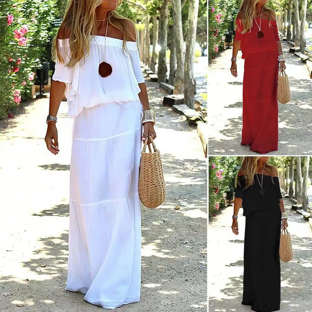 

Long Dress Women White Casual Dresses Elegant Off Shoulder Summer High Waist Dress Sexy Vacation Sexy