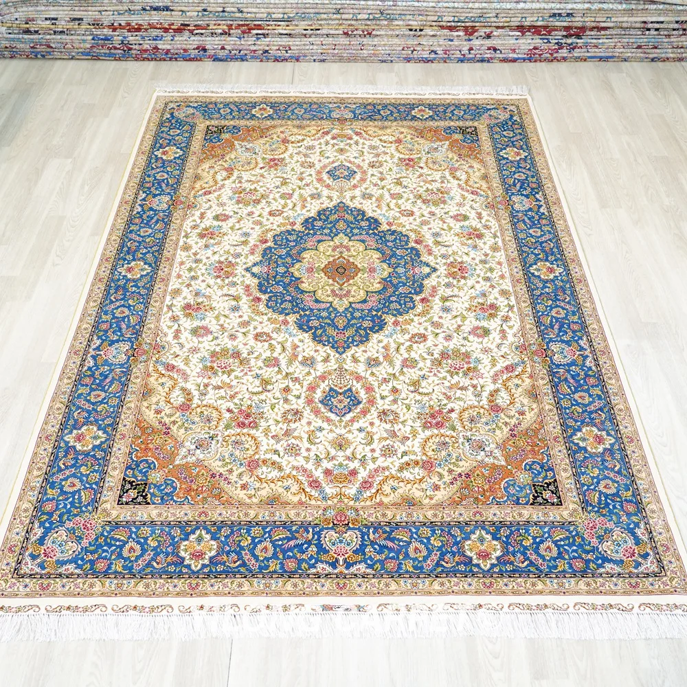 6'x9' Traditional Persian Carpets Handmade Blue Turkish Silk Rug (ZQG635A)