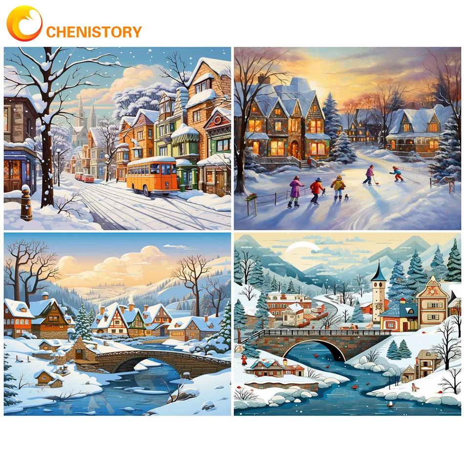 

CHENISTORY Oil Painting By Numbers For Adults Christmas Gift 60x75cm Winter Landscape DIY Paint By Numbers On Canvas Home Decor