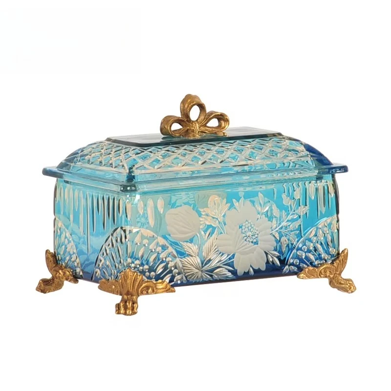 Exquisite home decoration accessories, glass tissue boxes, copper framed villas, luxurious art, romance