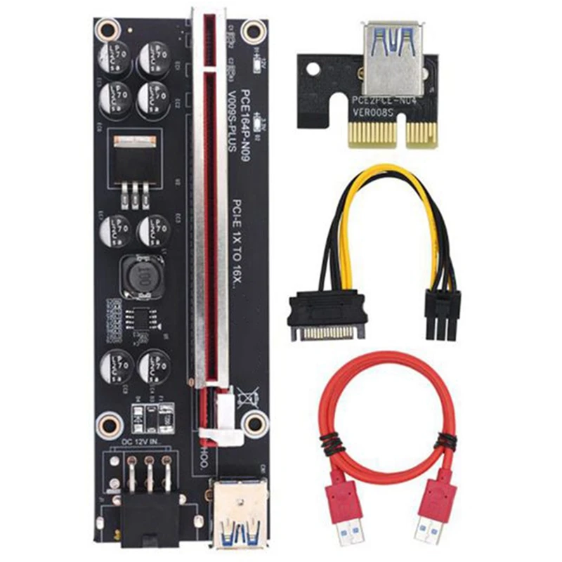 

009S Plus PCI-E Riser Card PCI Express 1X To 16X USB 3.0 Кабель SATA To 6-контактный разъем для майнинга видеокарты