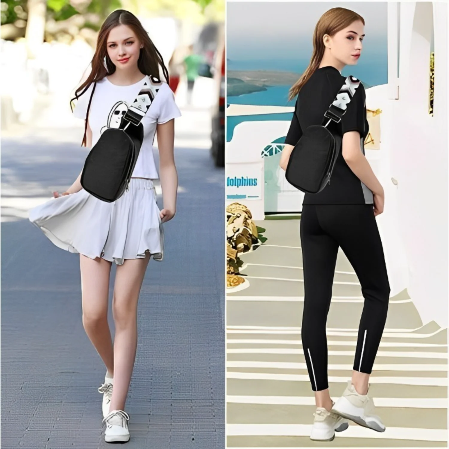 Adjustable Women's Fashion Crossbody Bag with Aztec Art Pattern, Zipper Closure and Multipurpose Chest Bag for Outdoor Cycling,