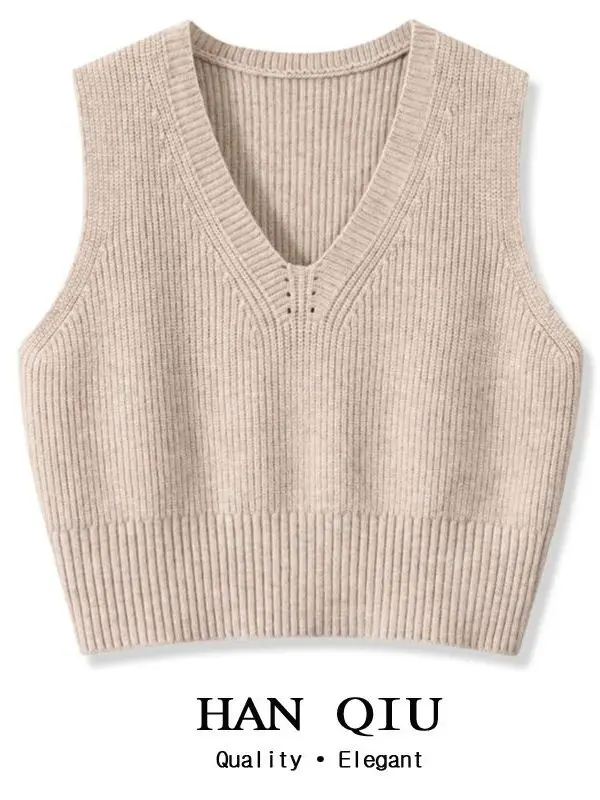 High Waist Short Knitted Vest Women's Autumn Winter Warm Inner Wear Jacket V-Neck Loose Fit  Color Commute Style