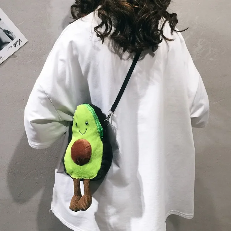 Moda carino avocado borsa in peluche cartone animato spalla messenger ragazza borsa zaino studente zainetto bambini peluche bambola giocattolo ragazza regalo