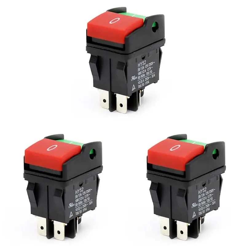 DT39 3X Industrial Electric Push Button Switches HY52 Push Button for Mechanical Device 4 Pins with Light 125/250 V Waterproof