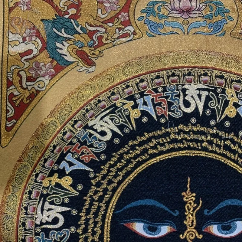 35.4″ Mantra Embroidery Brocade Tibetan Tangka Embroidery Painting Gold Thread Embroidery Decorative Hanging Pictures