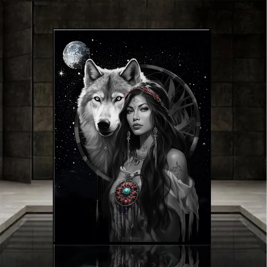 5D DIY Diamant Stickerei Indische Frau Stern Mond Tier Wolf Kunst Komplette Kits Diamant Malerei Kreuz Stich Dekor Hause