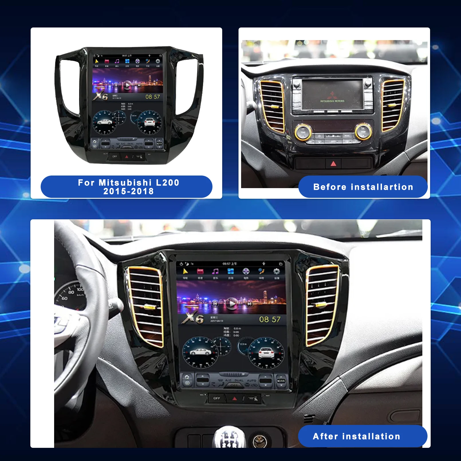 For Mitsubishi  L200 2015-2018 Android 11 Car Multimedia Player Auto Radio GPS Audio Stereo