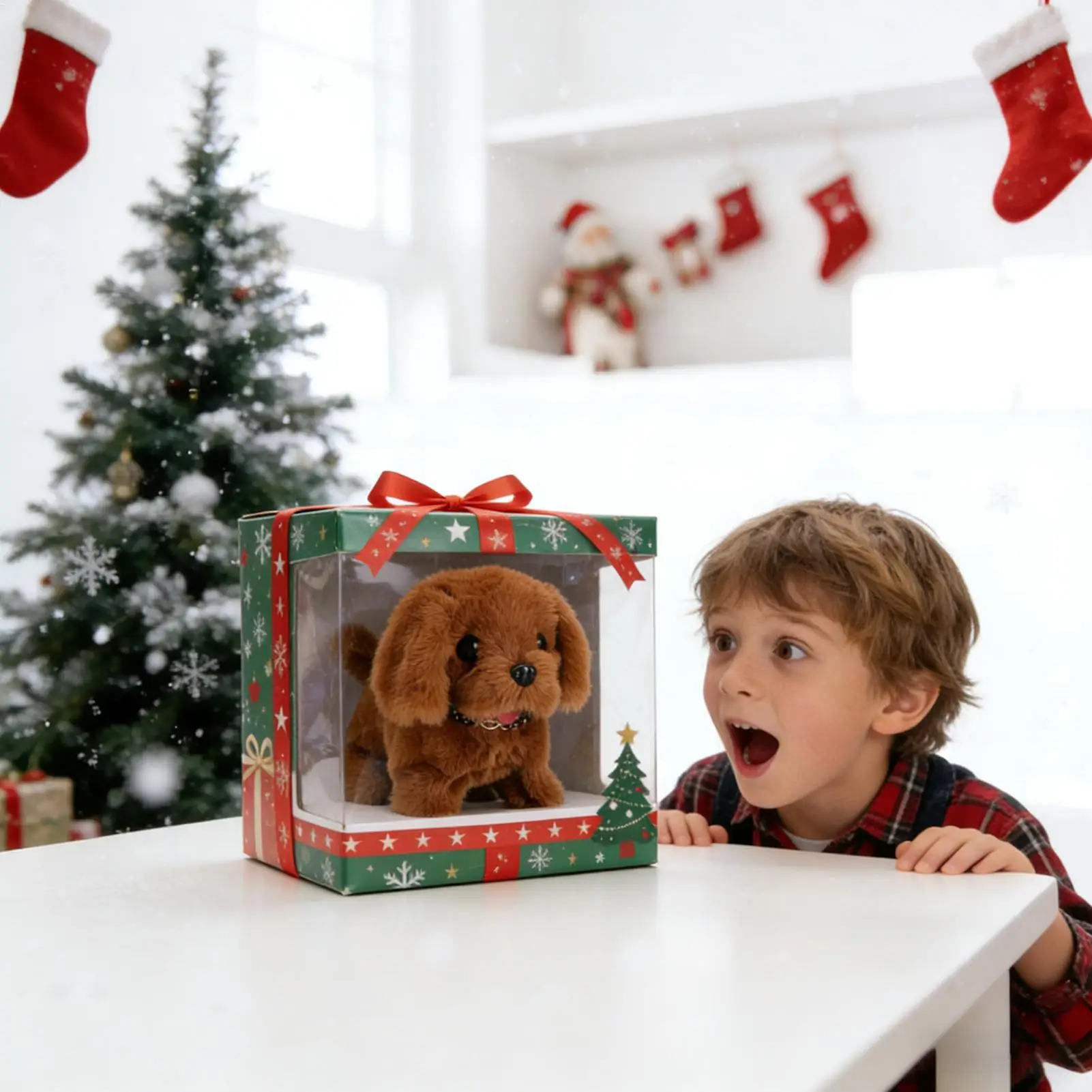 لطيف الكهربائية محاكاة جرو ألعاب من القطيفة التفاعلية الكلب روبوت المشي نباح الذيل يهز لعبة للأطفال عيد الميلاد هدية عيد الميلاد #1