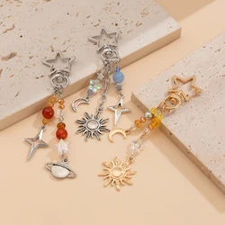 Ingemark 3Pcs/Set Punk Stars Moon Sun Pendant Bag Keychain for Women Boho Colorful Beads Key Ring Bag Chain Y2K Jewelry Gift New