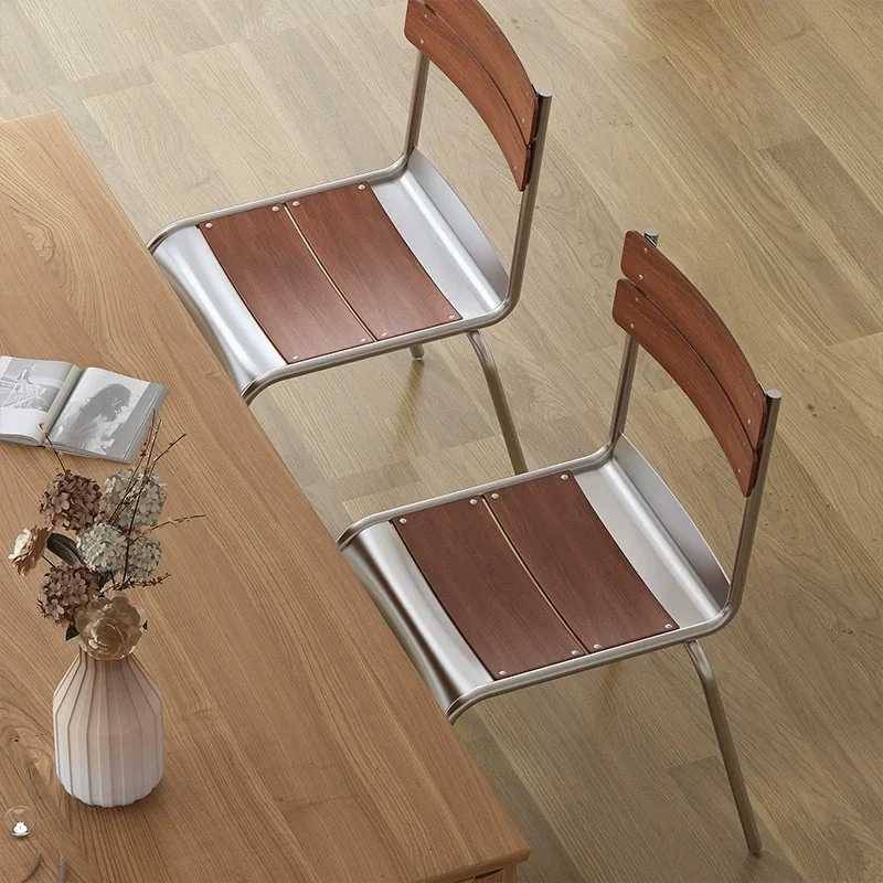 

Stainless Steel Dining Chairs Retro Light Luxury Restaurant Lounge Chair Solid Wood Cushion Backrest Seat Modern Cafe Furniture