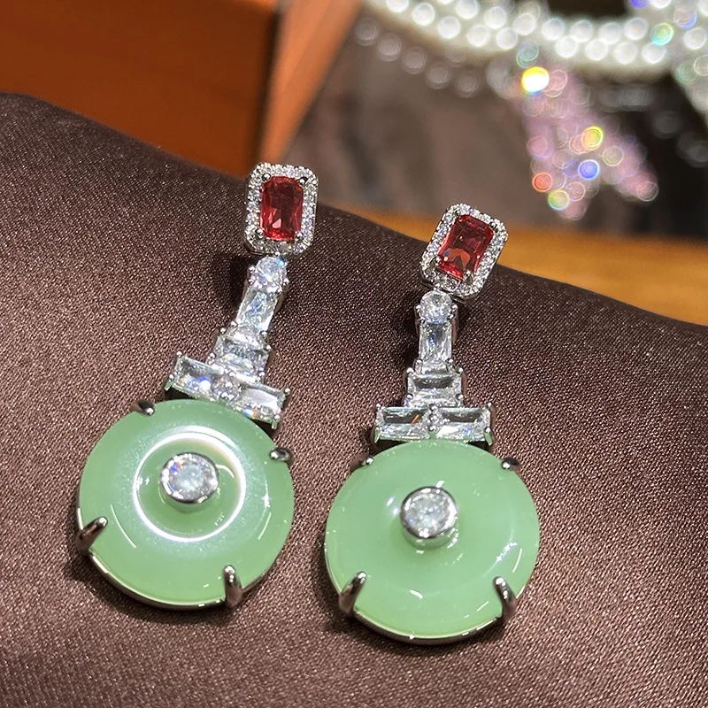 Women Hetian Jade Ping\'an Buckle Jade Earrings 2024